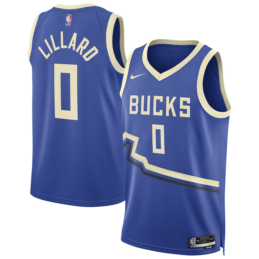 Men Milwaukee Bucks #0 Damian Lillard Nike Royal City Edition 2024-25 Swingman Player NBA Jersey